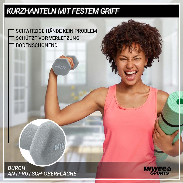 Miweba Sports Hanteln Set Neopren & Vinyl NKH120 - Kurzhantel Set 2 x 1 kg | 2 x 2 kg | 2 x 3 kg | 𝐏