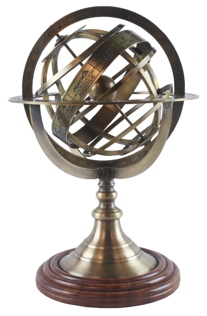Middle-England Armillarskugel 28 cm Kugel, 19 cm, antikes Messing, nautisches Sternzeichen