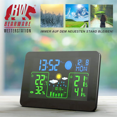 CSL - Funk Wetterstation mit Farbdisplay und Aussensensor - Innen und Aussentemperatur - Barometer m