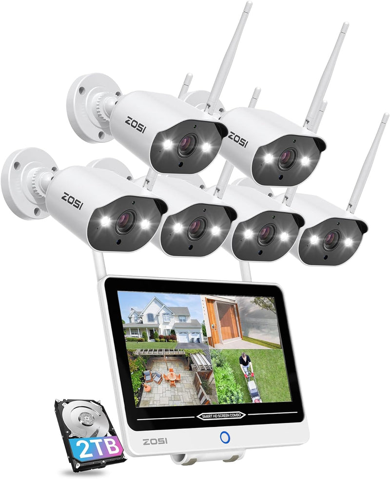 ZOSI 3MP Aussen WLAN Überwachungskamera Set mit Monitor, 6X 3MP WiFi Kamera mit 12.5 Zoll NVR Bildsc