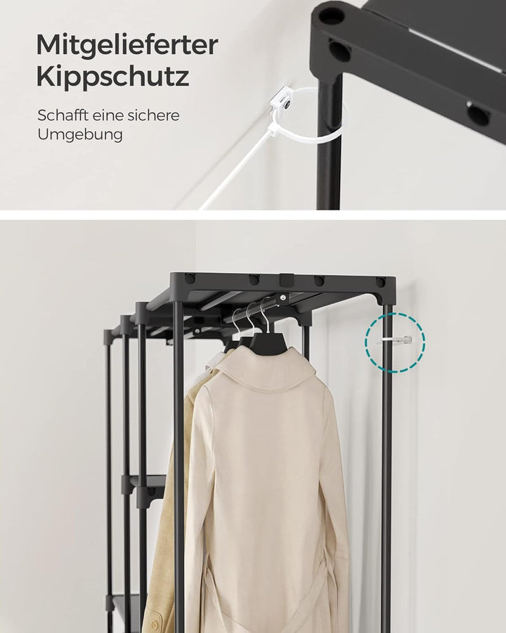 SONGMICS Kleiderschrank, Kleiderständer, freistehende Garderobe, mit Kleiderstangen, Garderobenständ