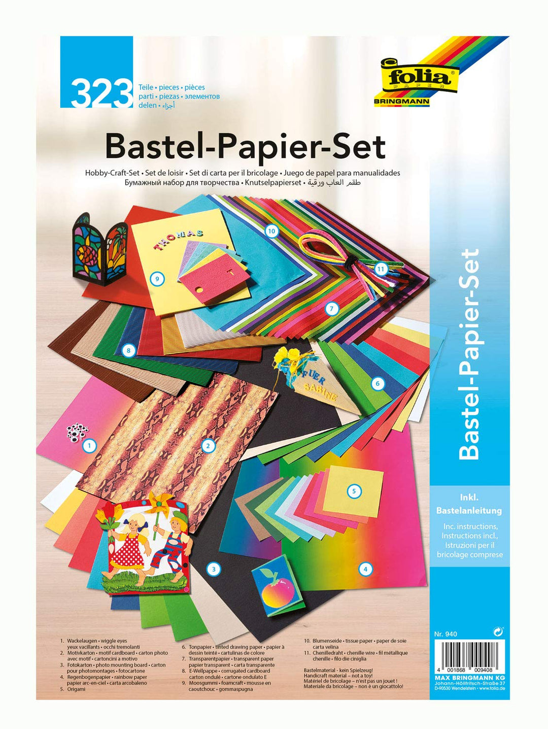 folia 940 - Bastelpapier - Set Ganzjahr, 323 Teile - Kreativset für Kinder und Erwachsene mit versch