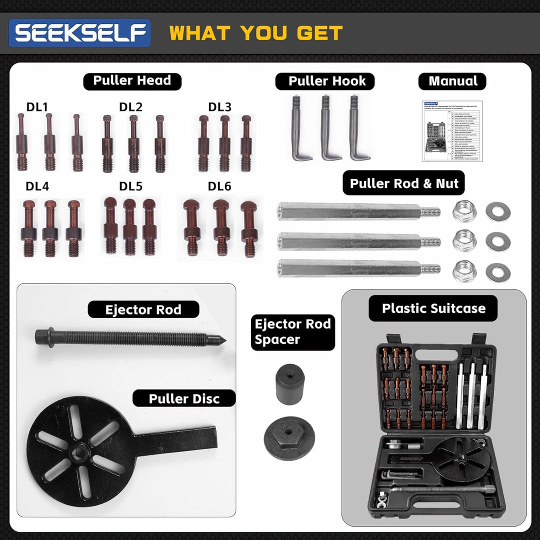 21 Stück Lagerabzieher-Set, mit Roten Stahlspannzangen, Innenlochabzieher, 3-Backen-Hakenabzieher, m