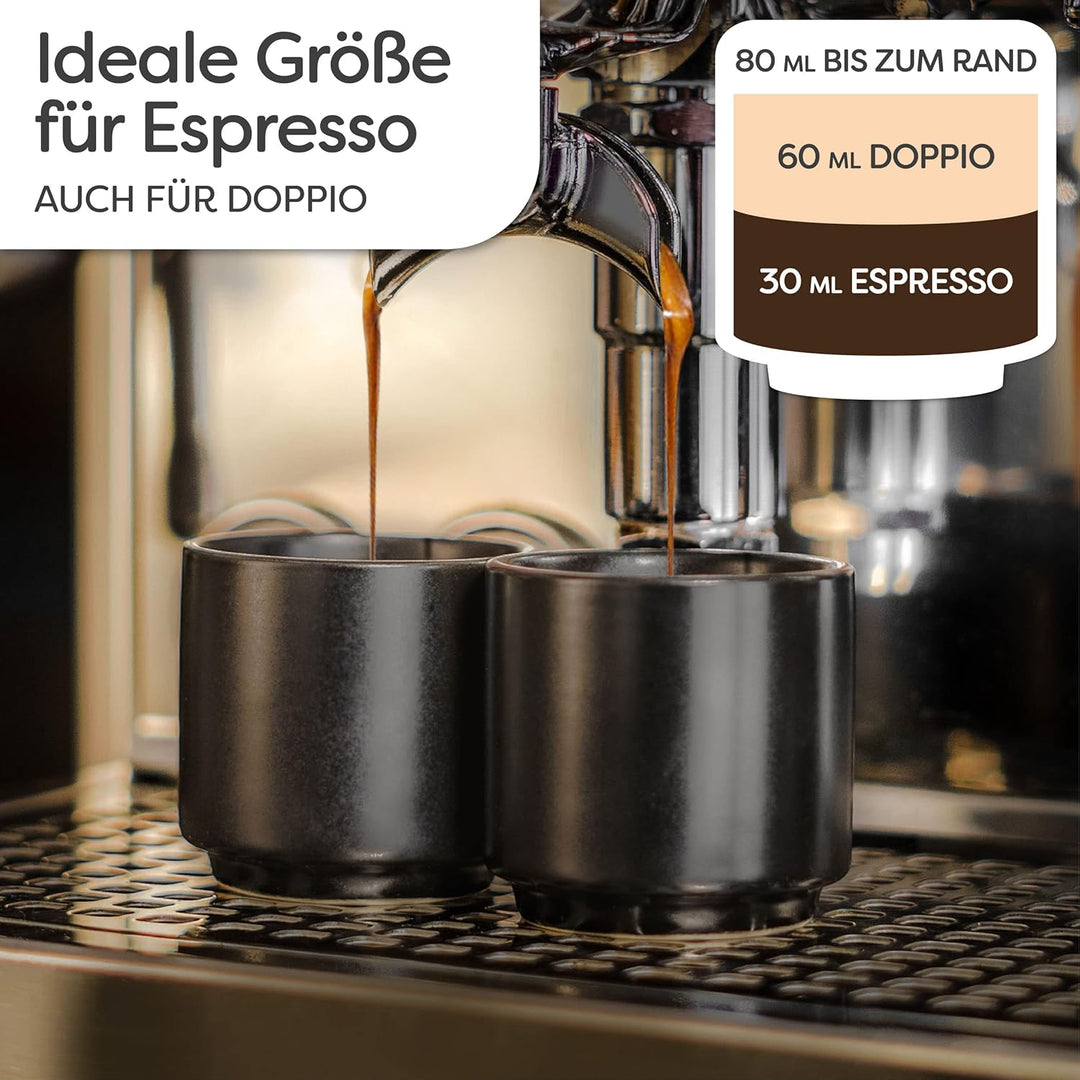 Cosumy Espressotassen Set 4er Schwarz - Espresso Tassen Set ohne Henkel | Stapelbar & Dickwandig - 8