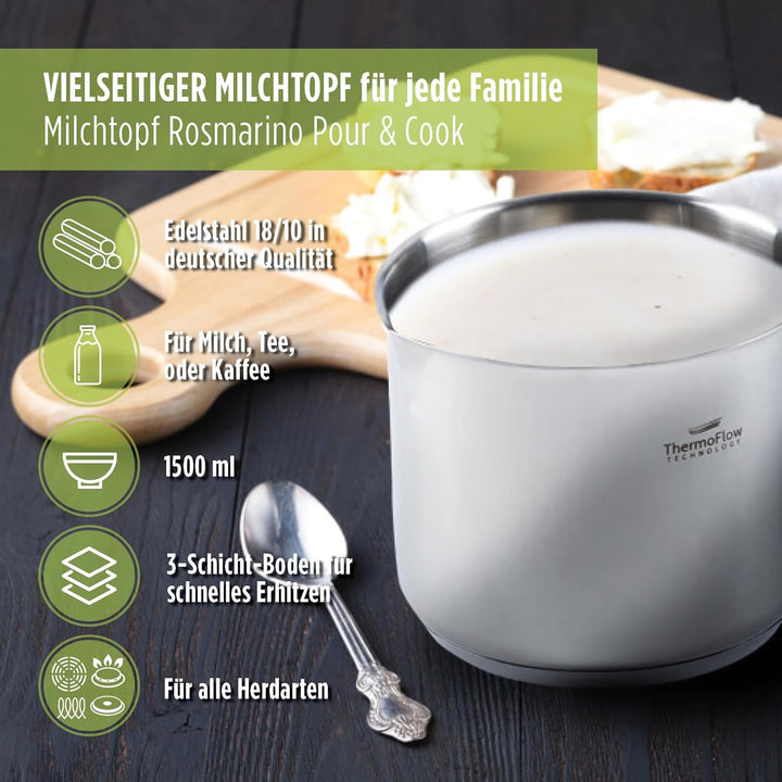 ROSMARINO Edelstahl-Induktions-Mokka-Kanne 300 ml - Moderne Türkische Cezve-Kaffeekanne mit 3-lagige