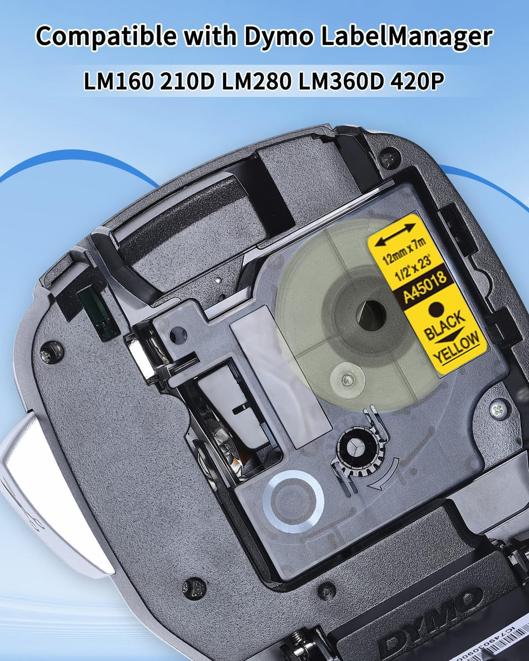 45018 12mm x 7m Kompatibel Dymo D1 Etikettenband Gelb 45018 S0720580, als Ersatz für D1 Etikettenban