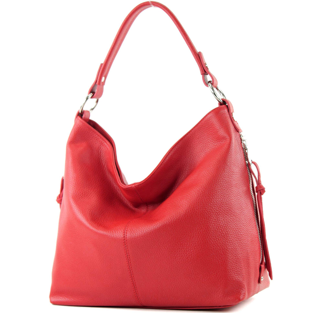 modamoda de Damen Schultertasche, Leder T160 T160 Signalrot, T160 Signalrot