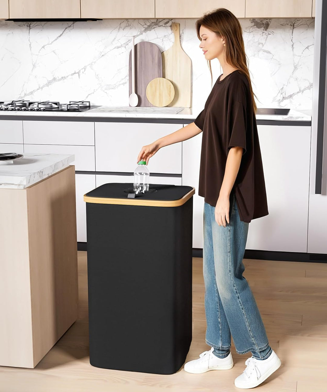 Yorbay 100L Pfandflaschen Sammelbehälter mit Deckel & 2 Tragetaschen, Pfandflaschen Aufbewahrung mit