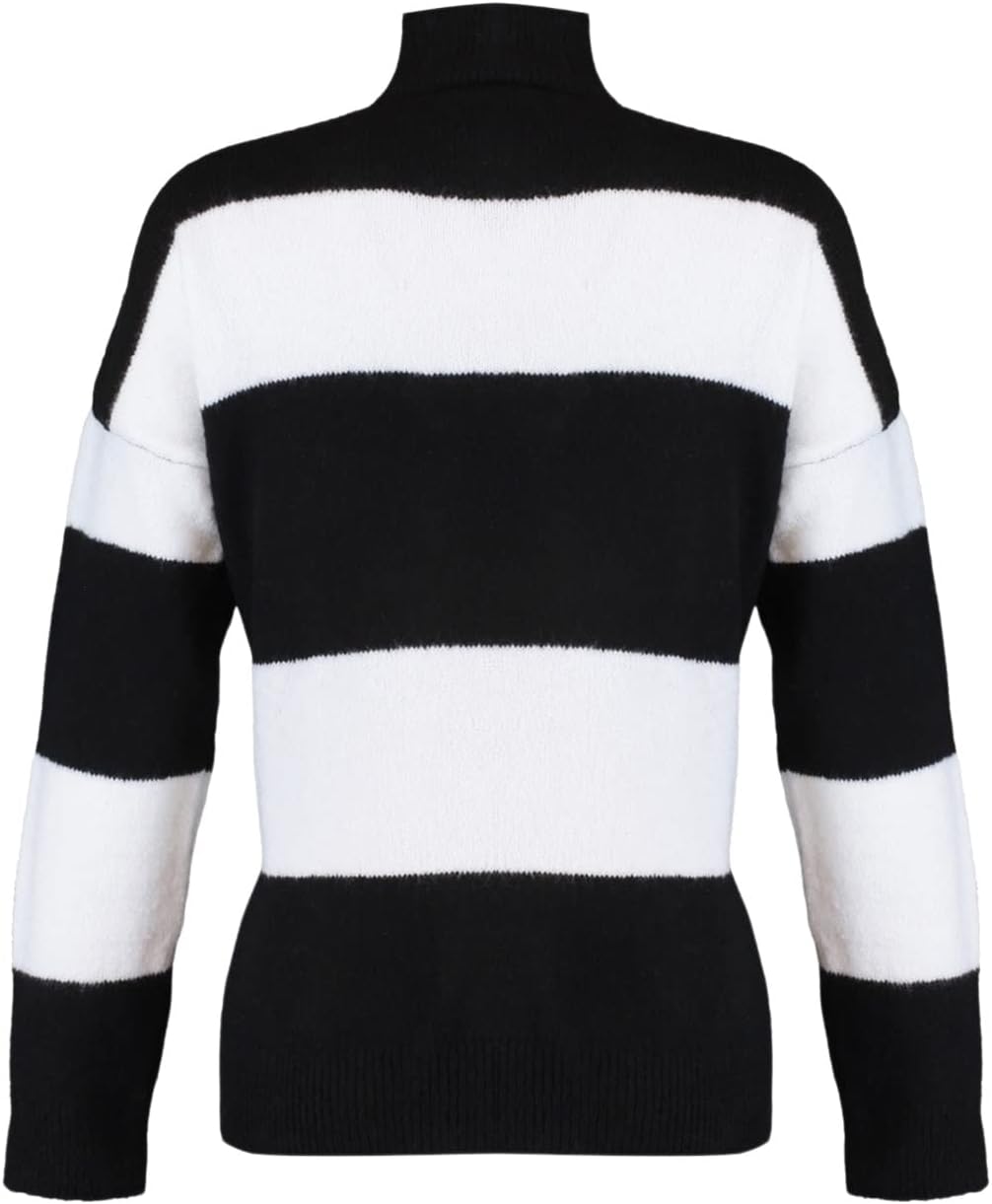 Trendyol Damen Stehkragen gestreift Oversize Sweater Sweatshirt, Schwarz, L