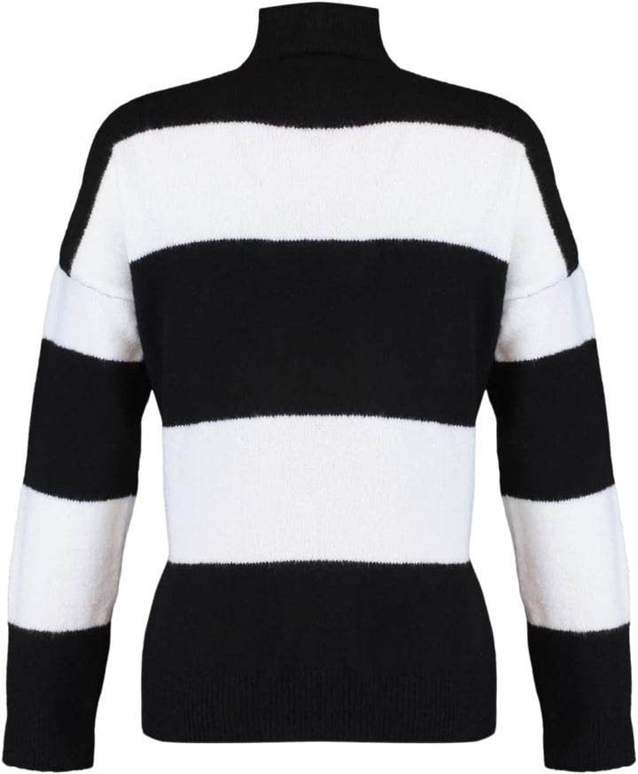 Trendyol Damen Stehkragen gestreift Oversize Sweater Sweatshirt, Schwarz, L