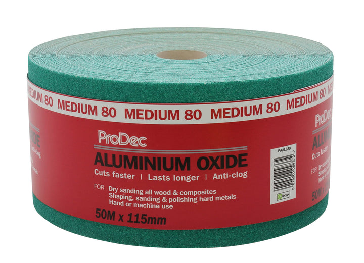 ProDec Schleifpapier, Körnung 80, mittelfein, Aluminiumoxid, 50 m x 115 mm, Rolle, grün Körnung 80 5
