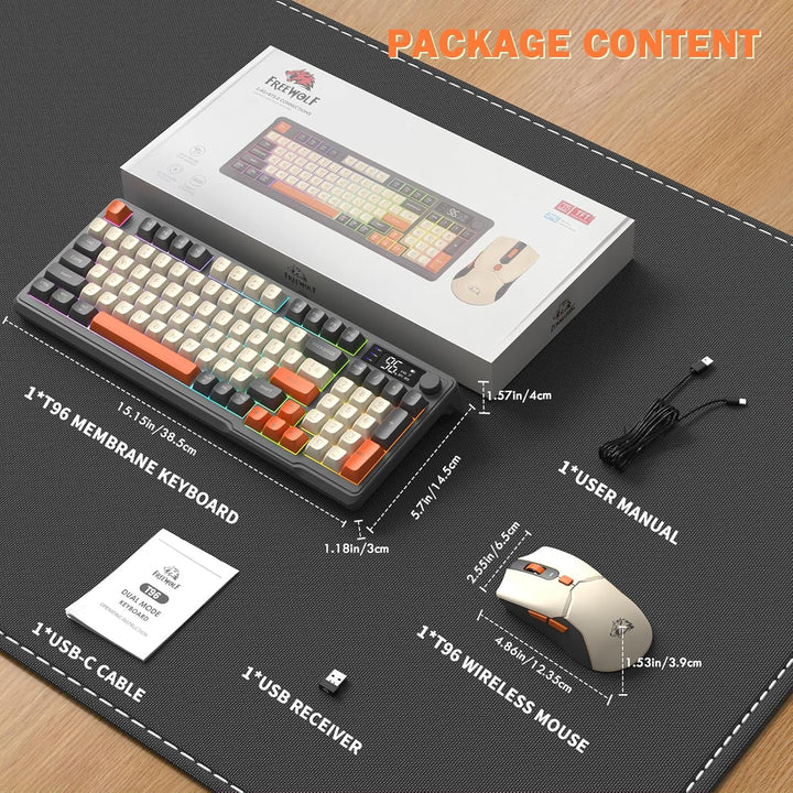 ZIYOU LANG×FREEWOLF T96 Kabelloses Gaming-Tastatur- und Maus-Set, BT/2,4 GHz, Smart Display und Knop