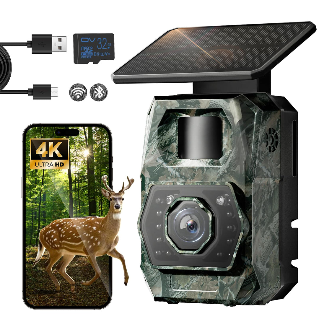 WLAN Wildkamera mit Handyübertragung App - Wildtierkamera mit Nachtsicht Bewegungsmelder Solar Wildk