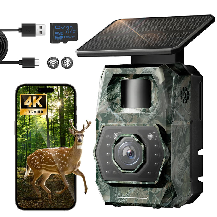 WLAN Wildkamera mit Handyübertragung App - Wildtierkamera mit Nachtsicht Bewegungsmelder Solar Wildk
