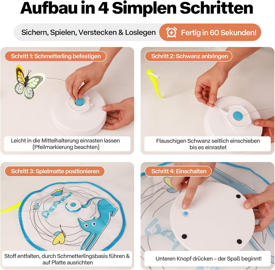 Pet Prime Interaktives Katzen Spielzeug mit Rotierendem Schmetterling & Federangel Automatisches Bew
