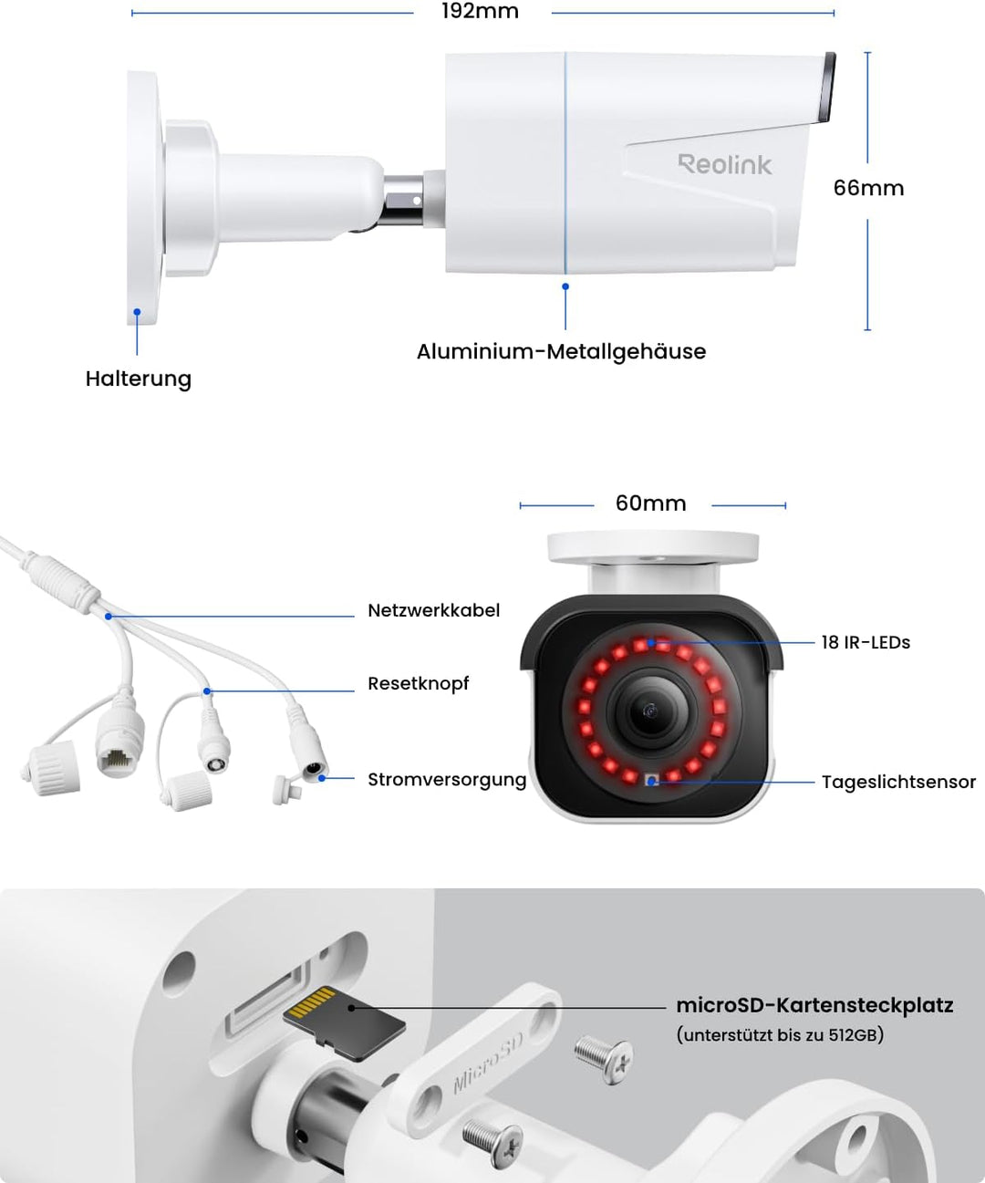 Reolink 4K Smarte PoE Überwachungskamera Aussen mit Personen-/Fahrzeug-/Tiererkennung, 8MP IP Kamera