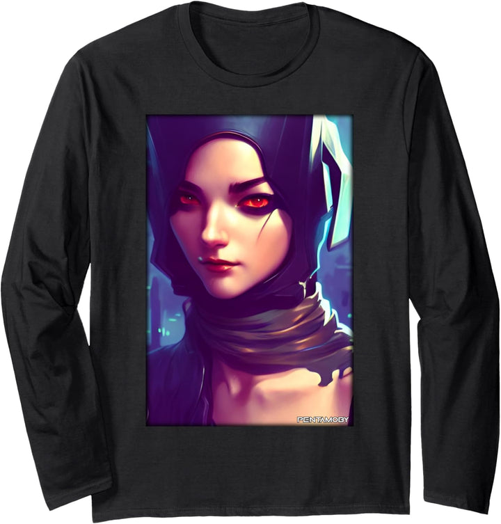 Cyber Goth Frau Zukunft Technik Wissenschaft Langarmshirt