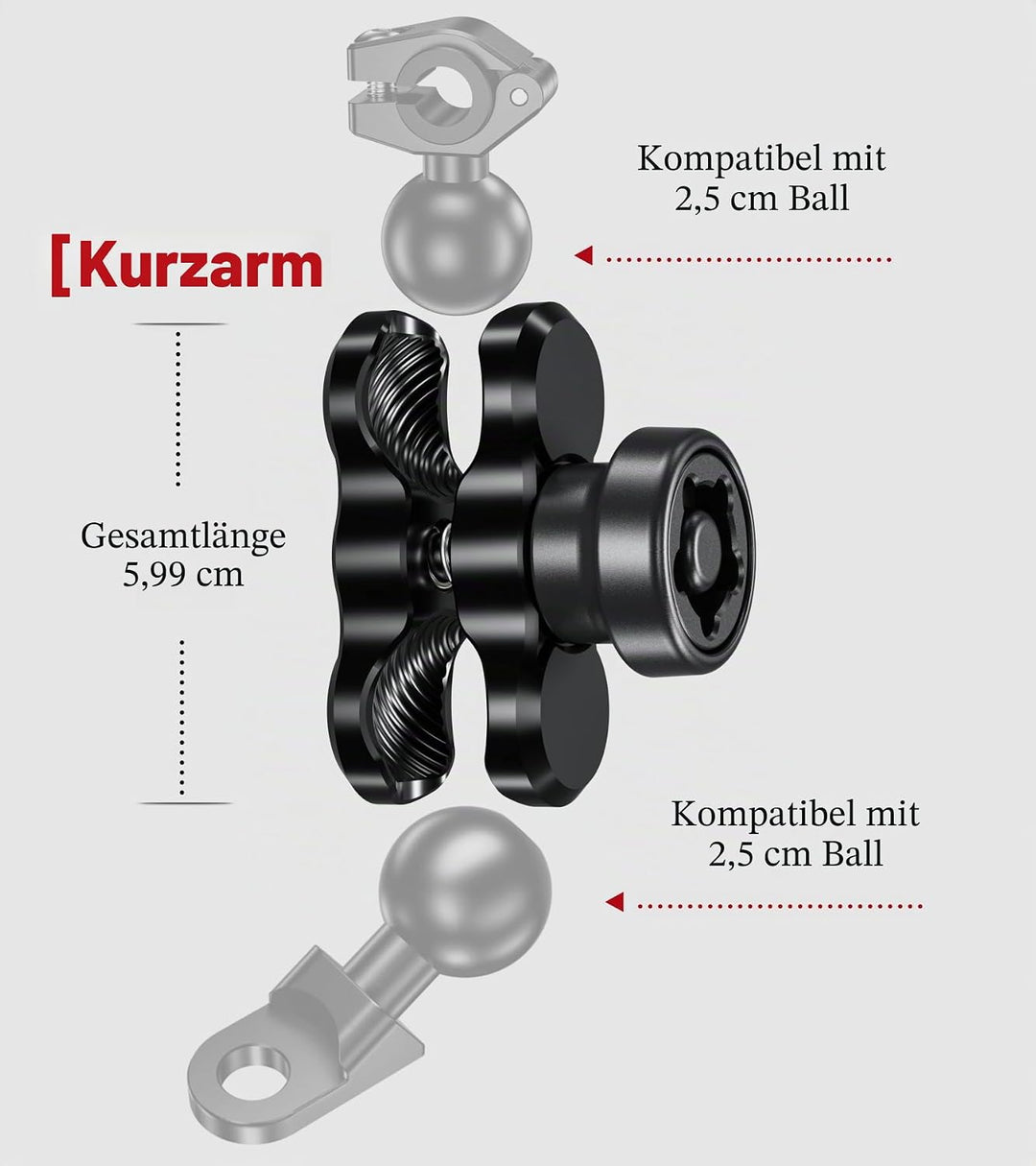 BRCOVAN Diebstahlschutz Aluminiumlegierung Doppelsockelarm (Kurzer Arm) Kompatibel mit RAM Mounts B