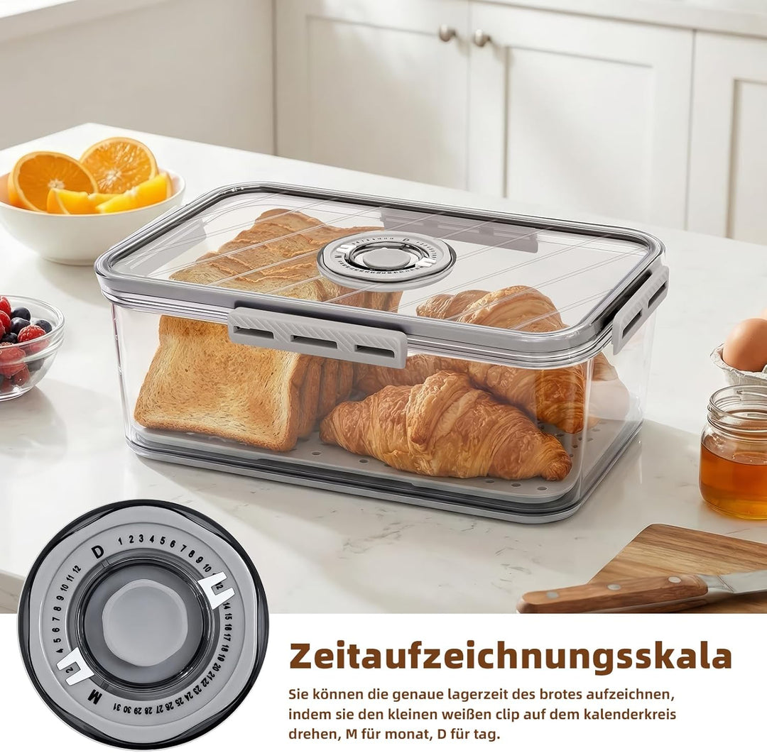 Mittimiya Kunststoff Transparent Brotkasten, Versiegelt Brotbox mit Zeitaufzeichnung, Brotaufbewahru