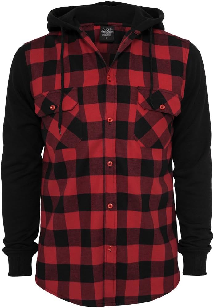 Urban Classics Hooded Checked Flanell Männer Flanellhemd schwarz/rot Basics, Streetwear S Blk/Red/Bl