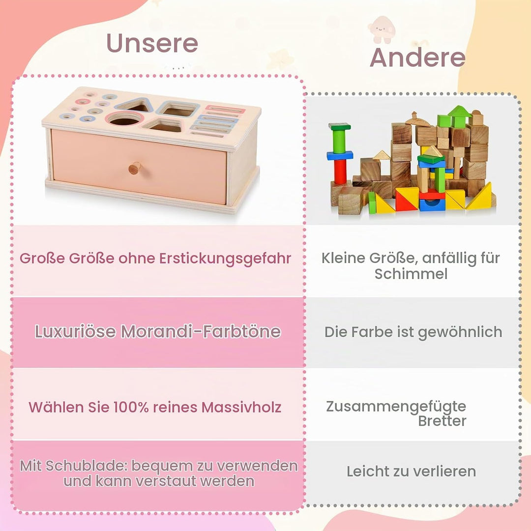 Montessori Spielzeug, 3-in-1 Holz Münzbox &amp; Ballbox Kinder Jungen Mädchen, Objektpermanenz Box, Farb