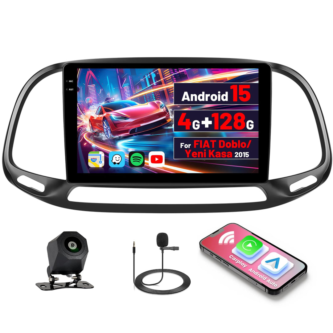 [4G+128G] Inefala Android 15 Autoradio für FIAT Doblo/Yeni Kasa 2015 mit Wireless Carplay Android, 9