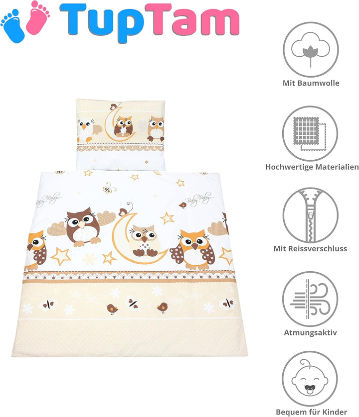 TupTam Unisex Baby Wiegenset 4-teilig Bettwäsche-Set: Bettdecke und Kopfkissen mit Bezug, Farbe: Eul