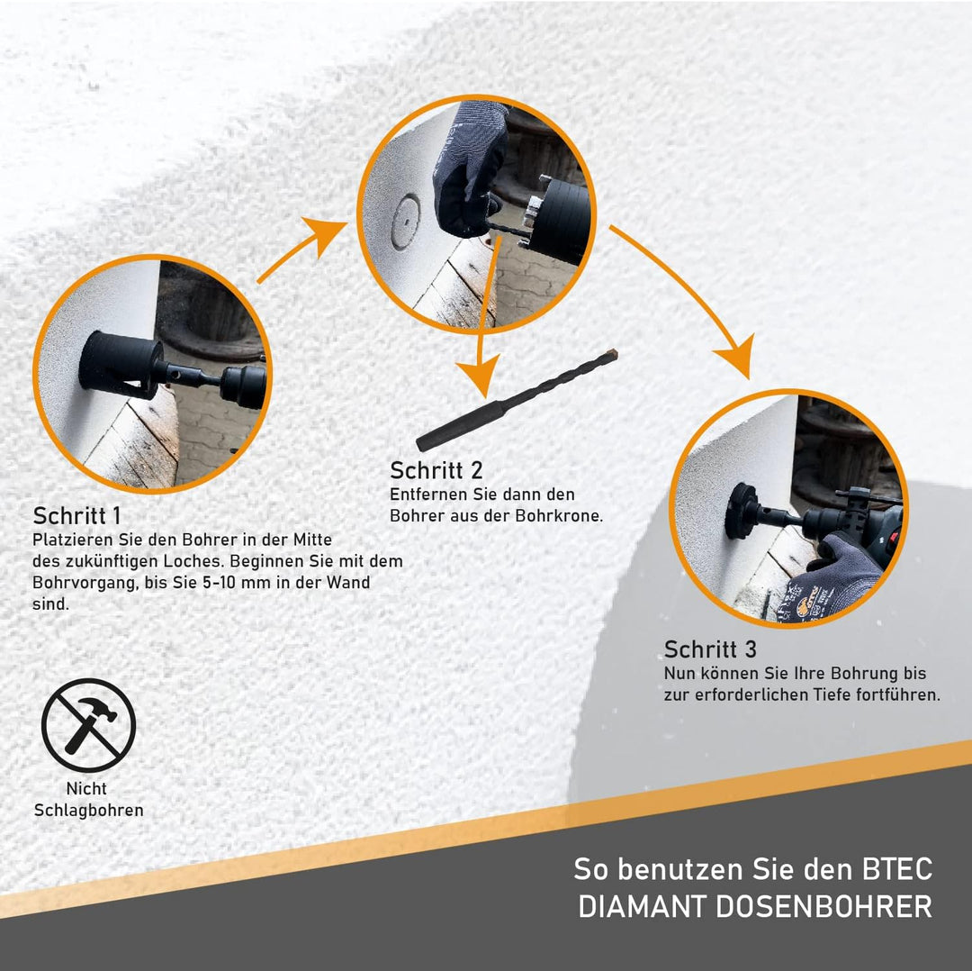 BTEC – Diamant Dosensenker 68 mm mit M16-Aufnahme + 80 mm Nutzlänge – Dosenbohrer für Mauerwerk, Kal