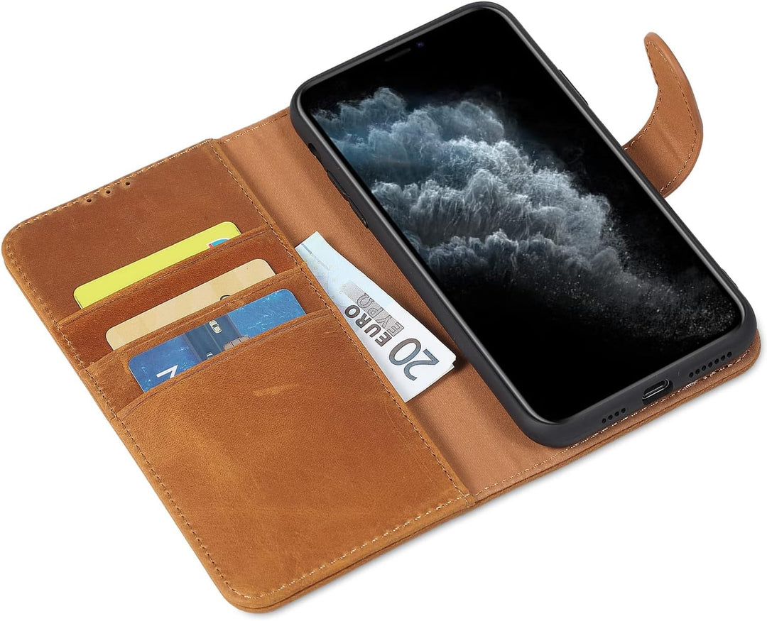 LENSUN Echtleder Hülle für iPhone 11 Pro Max, Handyhülle [Echtes Leder][Magnetverschluss][RFID Schut