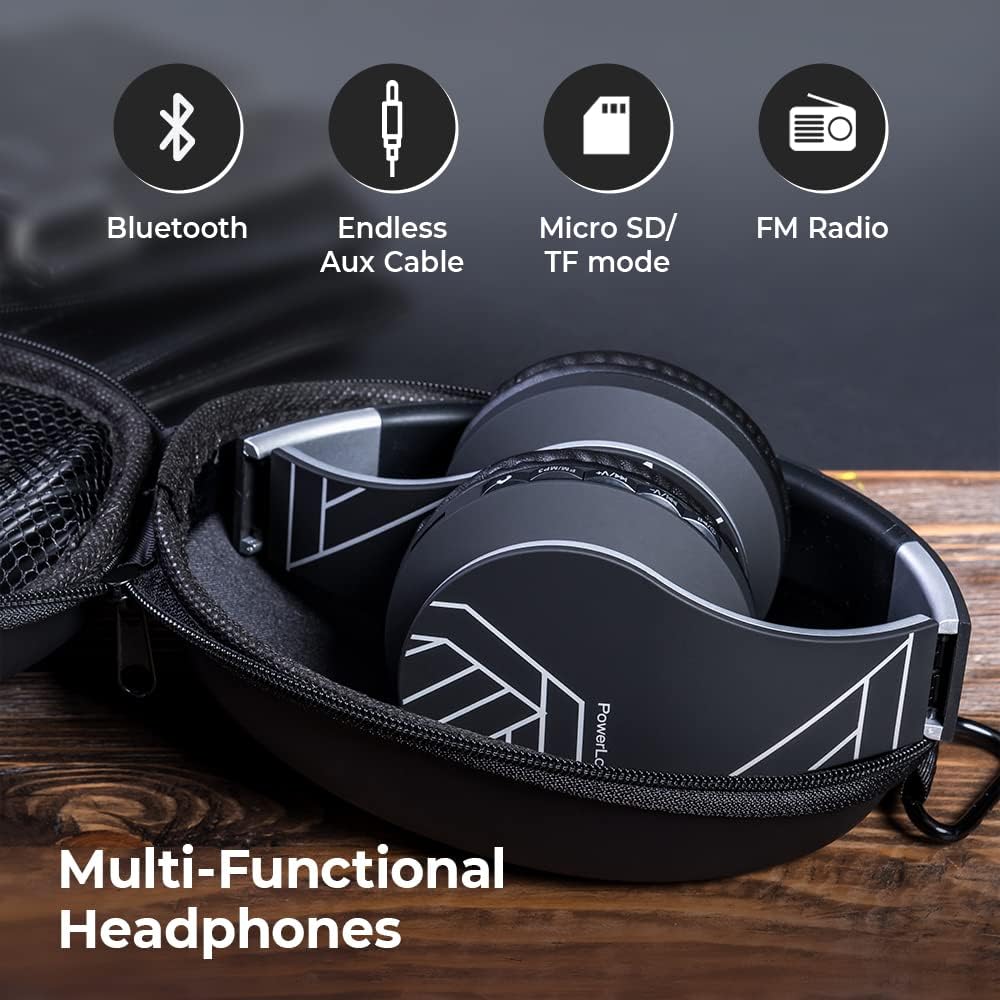 PowerLocus Kabellose Kopfhörer Over Ear, Kopfhörer Bluetooth mit Mikrofon, Faltbar, weiche Ohrpolste