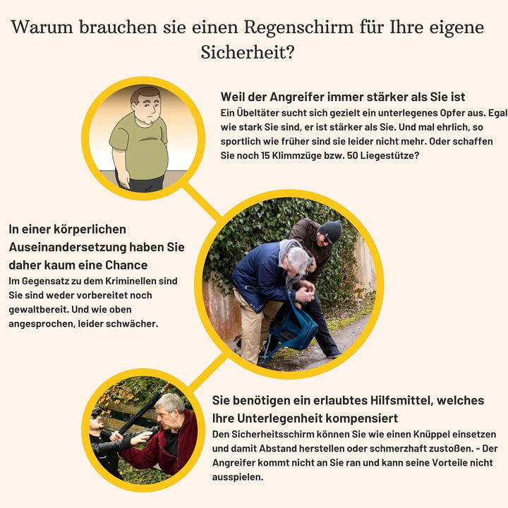 Sicherheitsschirmit Videokurs | Verteidigungs Abwehr Schirm | Selbstverteidigung | 3 Grössen Rundhak