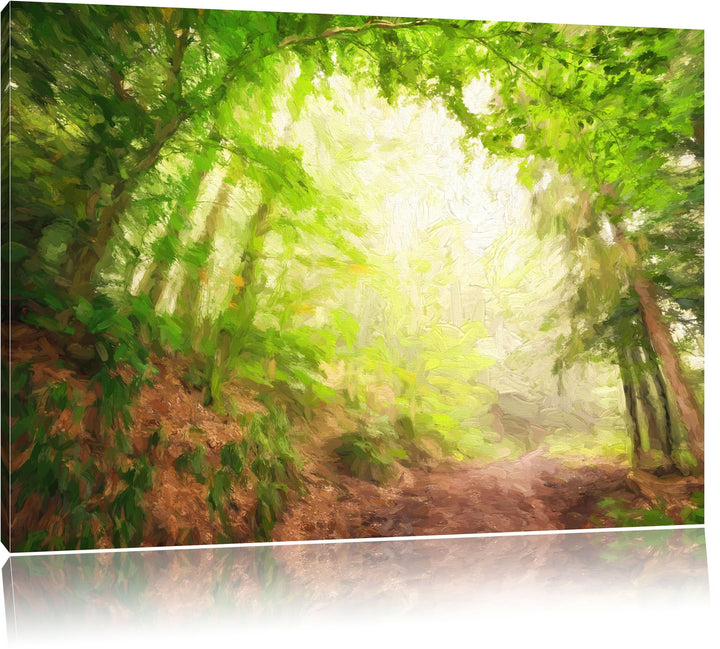 Pixxprint Sonnenstrahlen Waldweg als Leinwandbild/Grösse: 100x70 / Wandbild/Kunstdruck/fertig bespan
