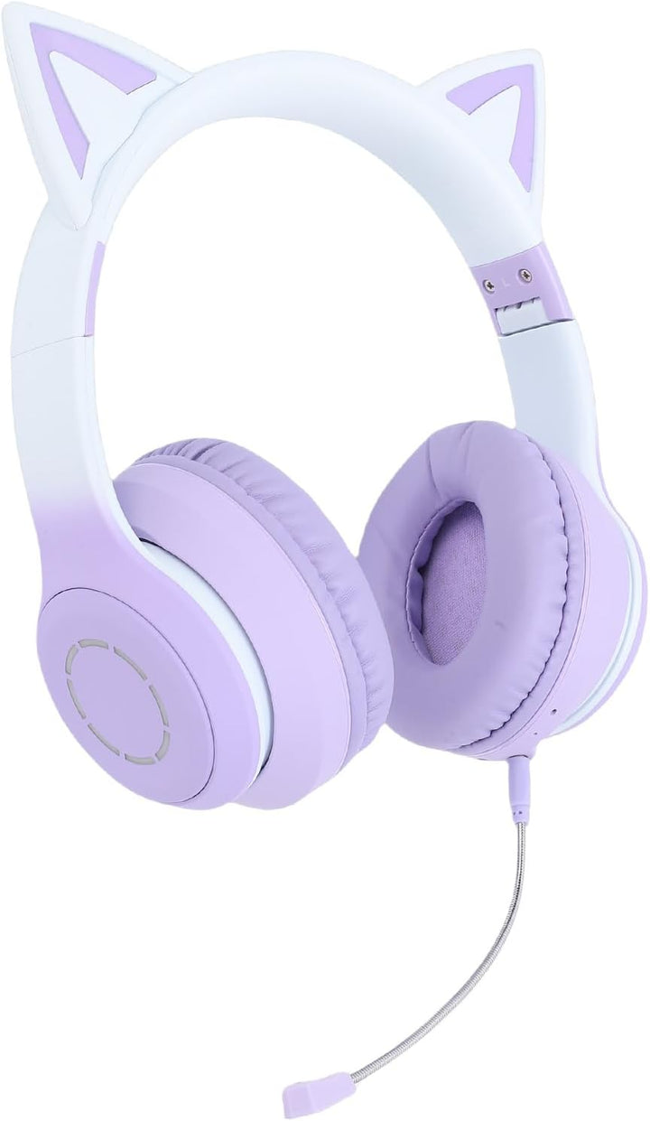 Kabelloses Gaming-Headset, niedliche Katzenohren, Bluetooth 5.3, LED-Beleuchtung, abnehmbares Mikrof