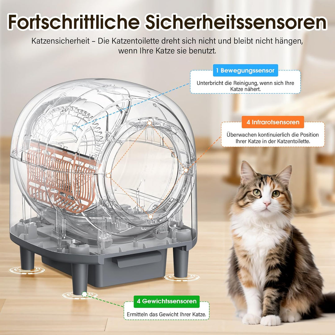 Automatisches Katzenklo 80L, XXL Selbstreinigende Katzentoilette, App-Fernsteuerung mit Mehreren Sic