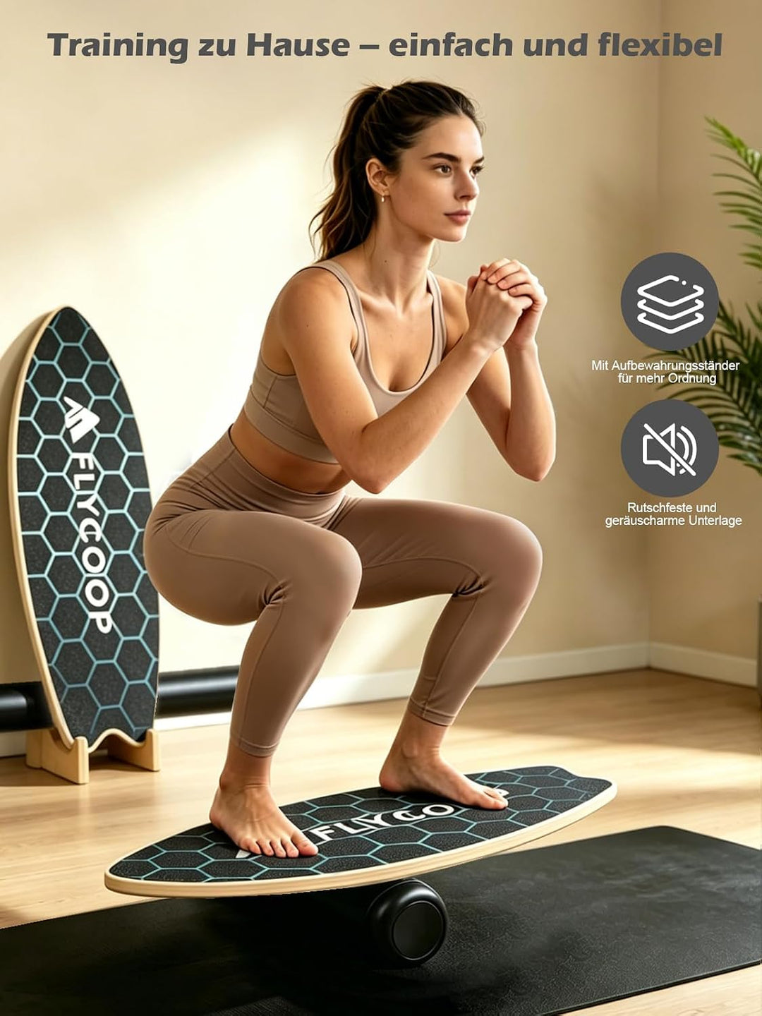 Balance Board für Erwachsene – Holz Balance Board Set mit Rolle &amp; Ball, Surf Trainer Indoor, Wackelb