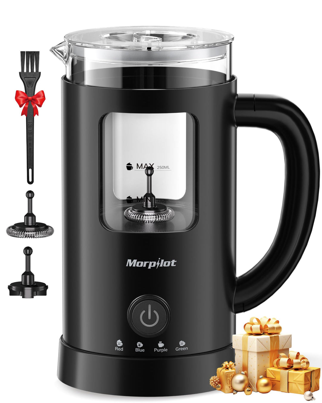 Morpilot Milchaufschäumer Elektrisch, 130-600ml 550W, 4 in 1 Milchschäumer für Heisser und Kalter, V