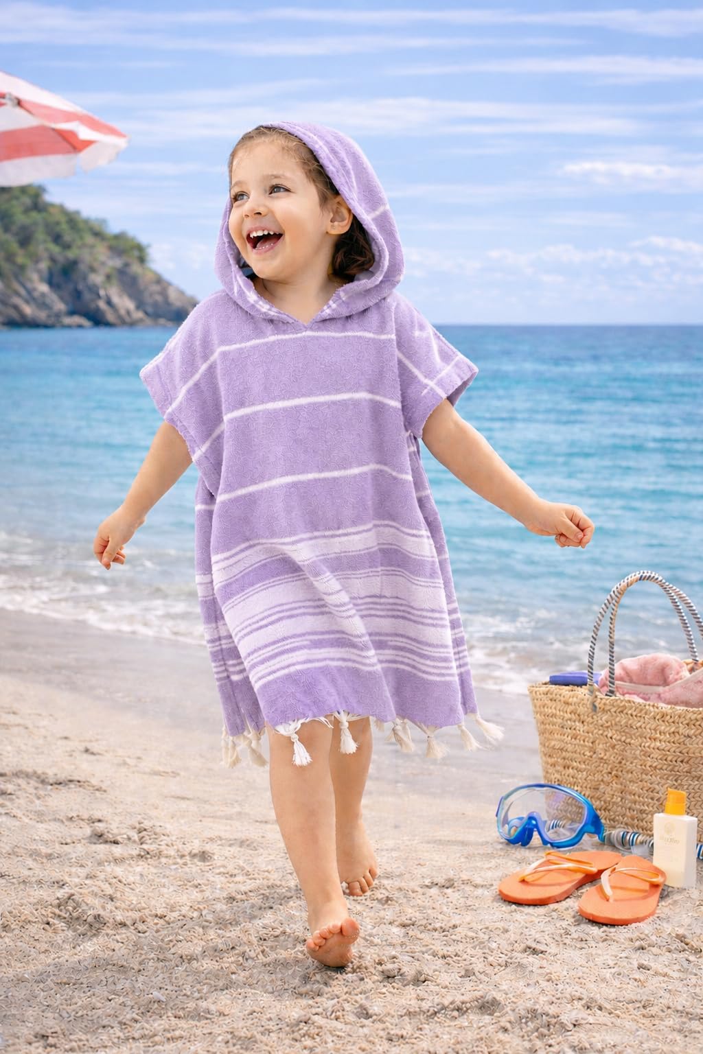 ELY PARKER Strandponcho für Kinder - 100% Baumwolle Strandtuch & Strandkleid - Saugstarkes Badeponch