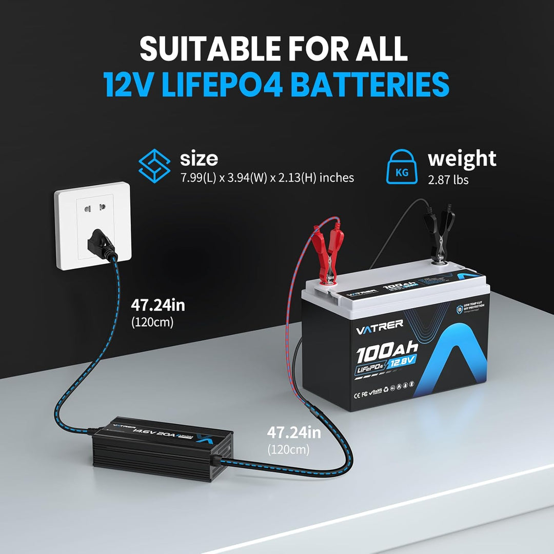 12V 100AH Gruppe 24 LiFePO4 Lithiumbatterie mit 100A BMS, 4000–15000 Ladezyklen, inklusive 14,6V 20A