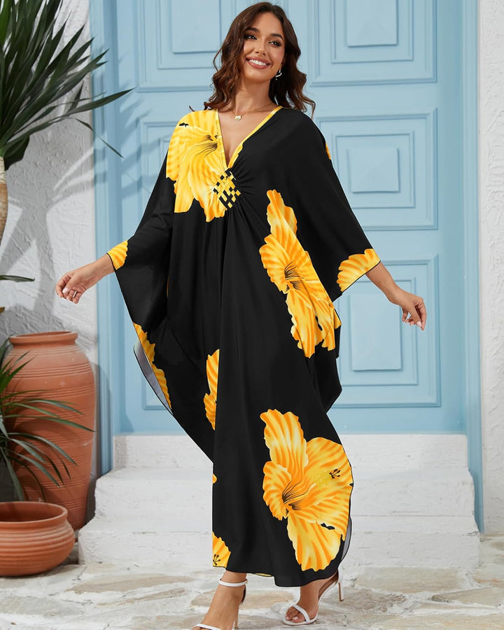 Bsubseach Kaftan Kleider für Damen Solid Satin Urlaub Caftan Loungewear Cover Ups für Bademode, C-ge