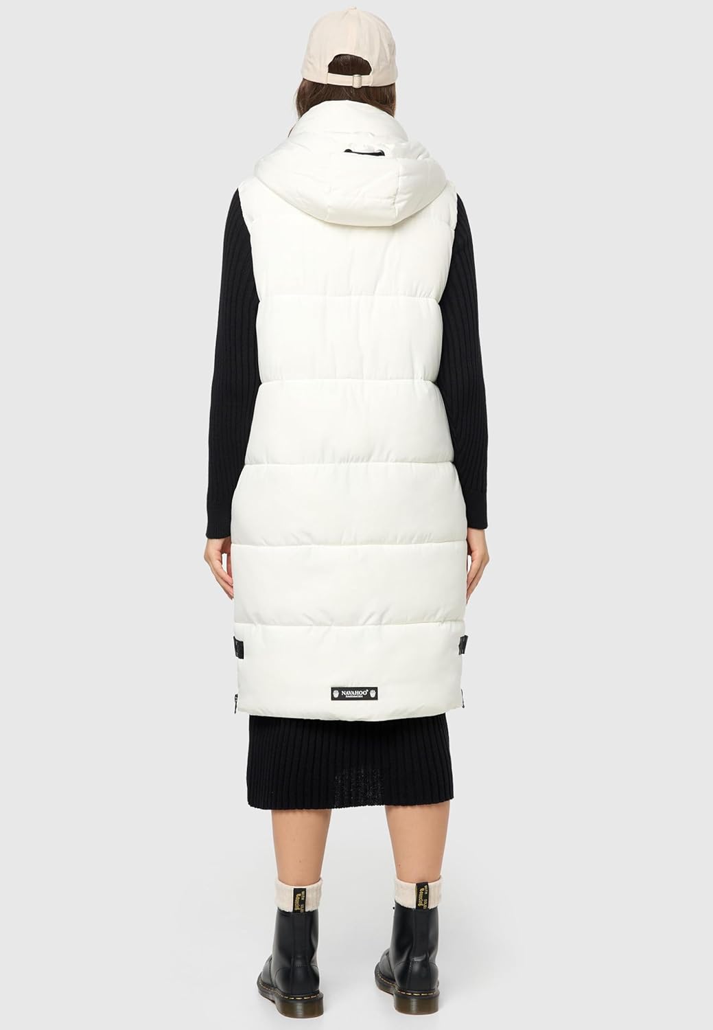 Navahoo Damen ärmellose lange Outdoorweste warme Winterjacke Schnuffelchen XS-3XL XS Offwhite, XS Of