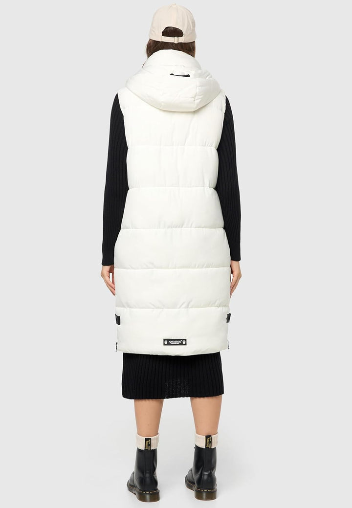 Navahoo Damen ärmellose lange Outdoorweste warme Winterjacke Schnuffelchen XS-3XL XS Offwhite, XS Of