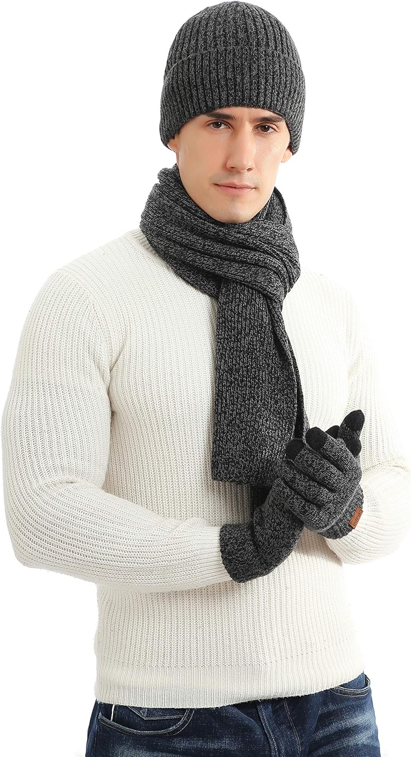 Kuukaas 3 in 1 Mütze Schal und Touchscreen Handschuh für Herren & Damen Wintermütze mit Innenfutter