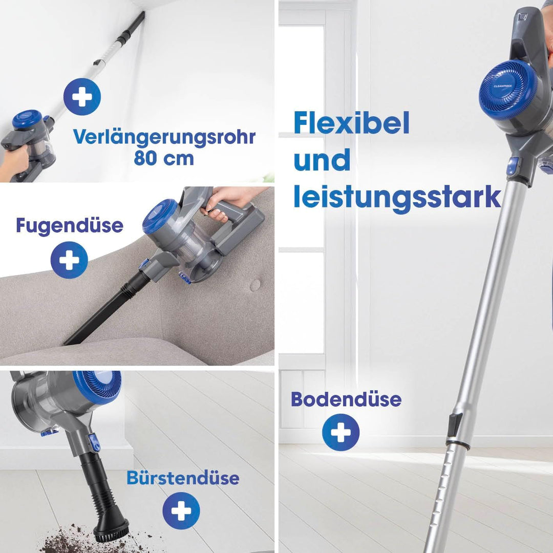 CLEANmaxx AeroTec 400 Akku Staubsauger | kabelloser 2in1 Boden- & Handstaubsauger | beutellos & mit