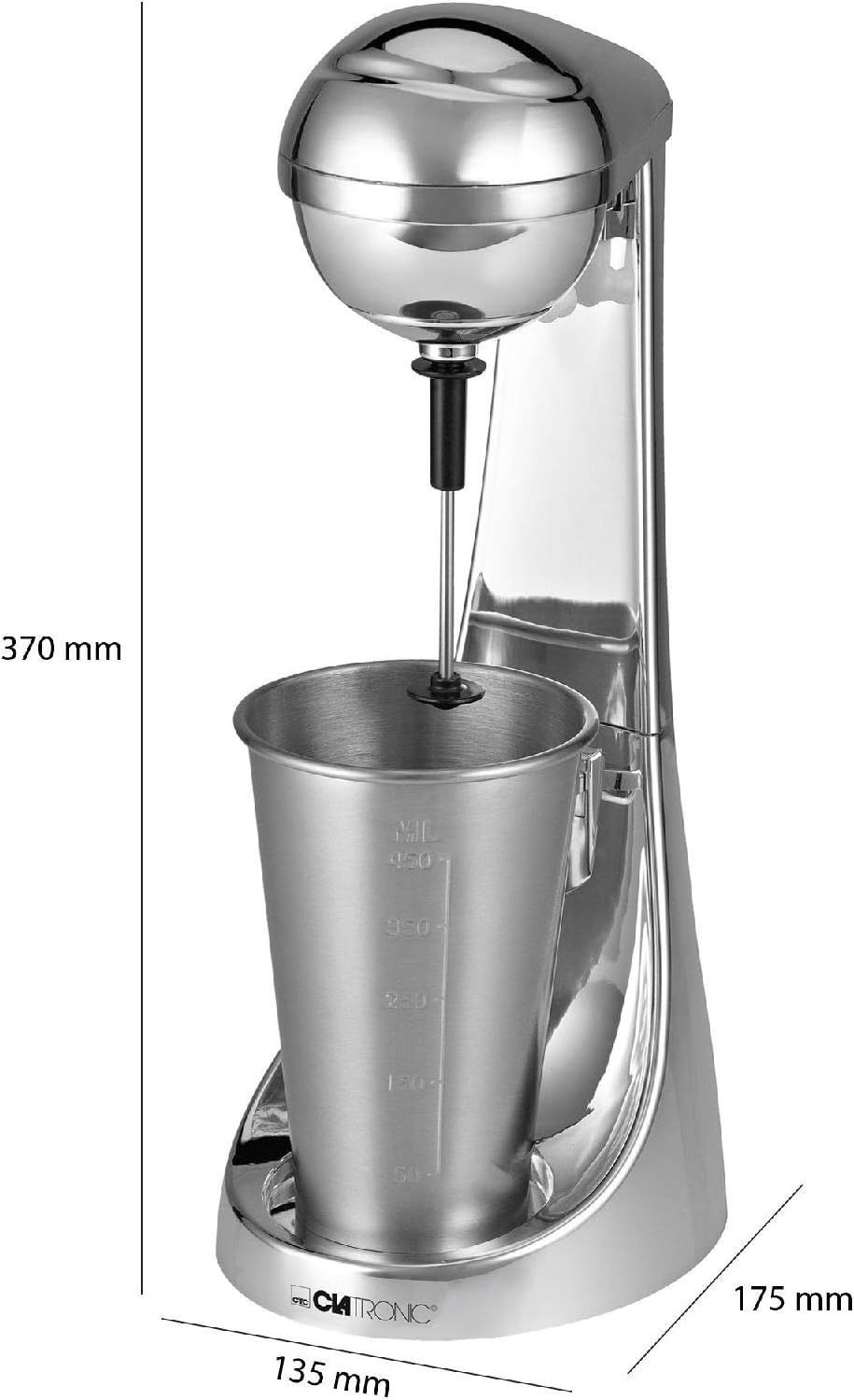 2in1 Barmixer Milchaufschäumer Edelstahl Becher Standmixer Mixbehälter 450 ml (Mixer, 65 Watt, Milch