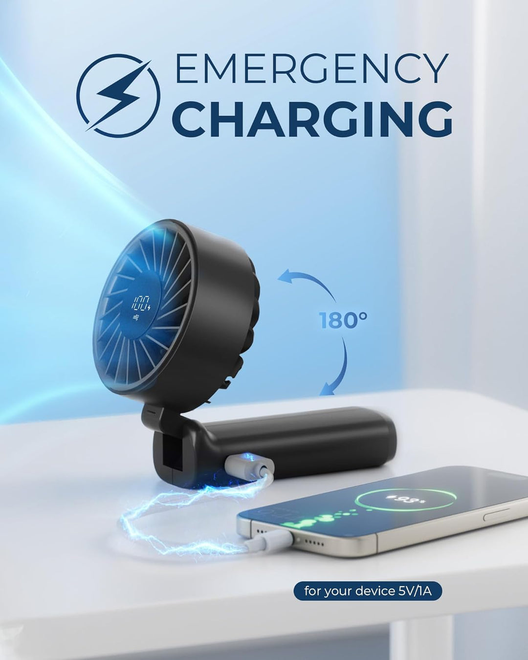 Peiyuu Handventilator, Tragbarer Mini Ventilator mit 4000 mAh, LED-Display Handventilator mit 6 Gesc