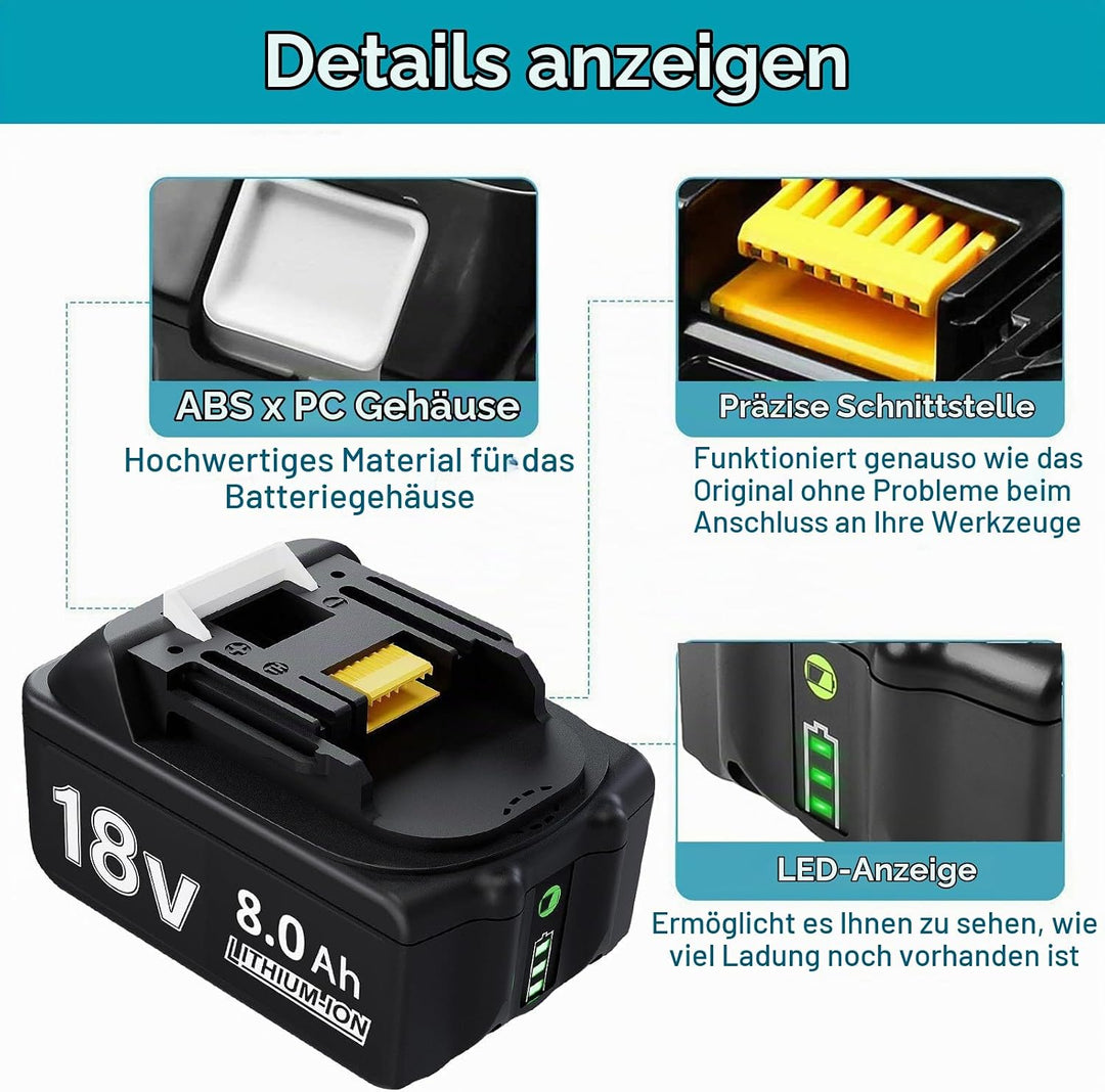 Akku 18V 8Ah für BL1860B BL1860 BL1850B BL1850 BL1840B BL1835 BL1830 BL1815 LXT-400 194204-5 194205-