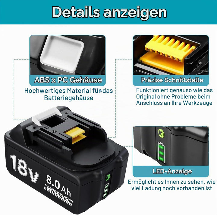 Akku 18V 8Ah für BL1860B BL1860 BL1850B BL1850 BL1840B BL1835 BL1830 BL1815 LXT-400 194204-5 194205-