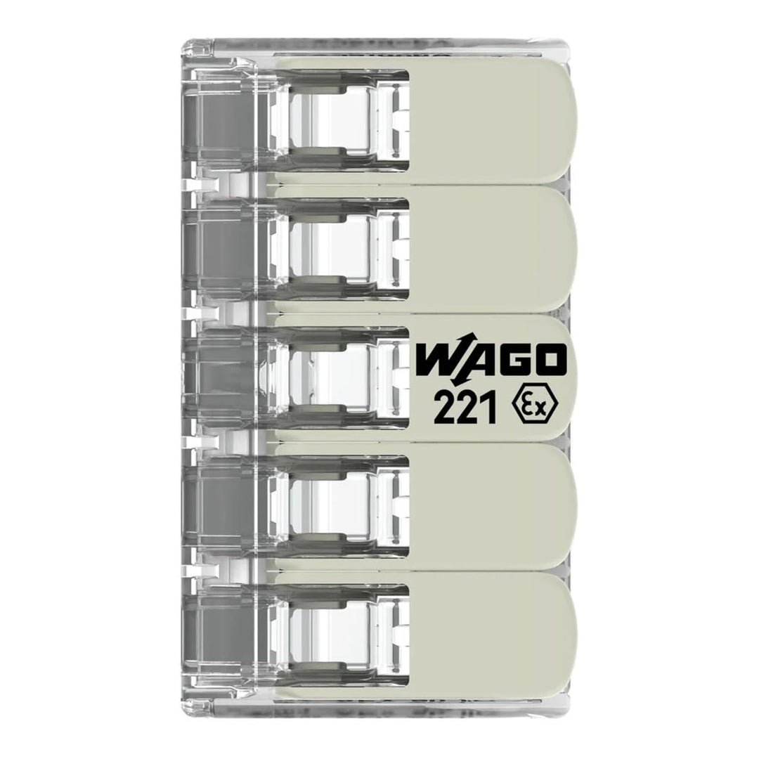 WAGO Verbindungsklemmen 221-685 | 5 Leiter, bis 6 mm², 15 Stück, COMPACT Kabelverbinder mit Hebeln f