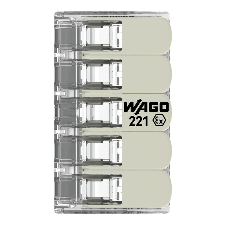 WAGO Verbindungsklemmen 221-685 | 5 Leiter, bis 6 mm², 15 Stück, COMPACT Kabelverbinder mit Hebeln f
