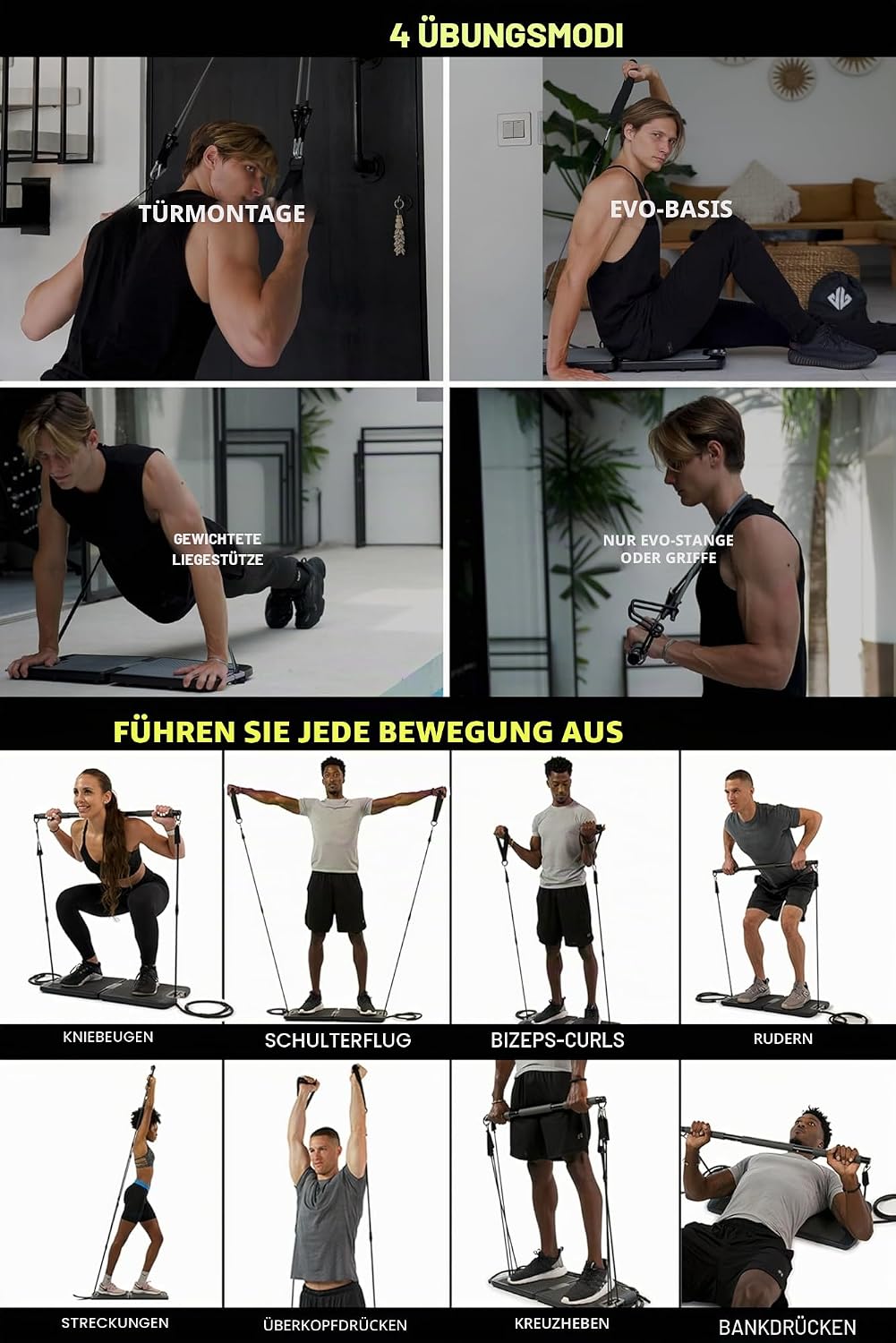 EVO Gym – Tragbares Krafttrainingsgerät für zu Hause, Fitnessstudio; All-in-One-Fitnessstudio; Wider